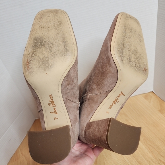 Sam Edelman 10W Suede Leather Codie Square Toe Bootie Nude Beige - Picture 6 of 16